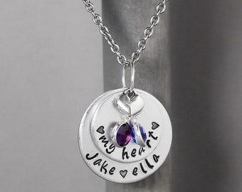 Mommy Necklace, Personalized Mother Necklace, Hand Stamped Mother Necklace, Mother Necklace Birthstone, Mother Necklace Child Names