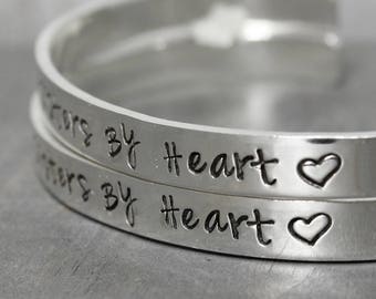 Best Friend Bracelet  - Handstamped Jewelry - Sterling Silver Sisters by Heart Bracelet