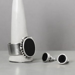 Black Tourmaline Jewelry Set - Black Tourmaline Ring & Earrings - Root Chakra Jewelry