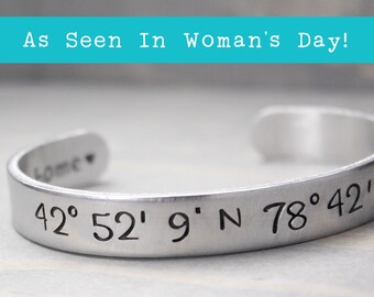 Coordinate Bracelet, Latitude Longitude Bracelet, Coordinate Cuff, Custom Coordinates