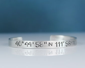 Coordinate Bracelet Sterling Silver - Long Distance Relationship - Latitude Longitude Bracelet