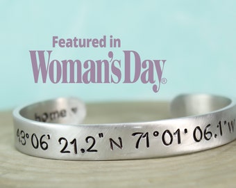 Coordinate Bracelet for Her - Custom Coordinates Cuff - Coordinate Jewelry