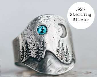 Mountain Range Ring, Sterling Silver Mountain Ring, Mountain Gift for Her, Nature Jewelry, Wanderlust Gift, Wanderlust Jewelry