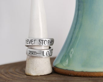 Inspiration Ring - Never Stop Looking Up - Adjustable Ring - Mindfulness Gift