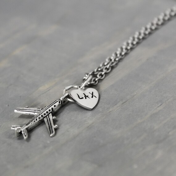 Initial Necklace Christmas gift personalized airline stewardess Best Flight Attendant Ever airplane airplanes airline hostess