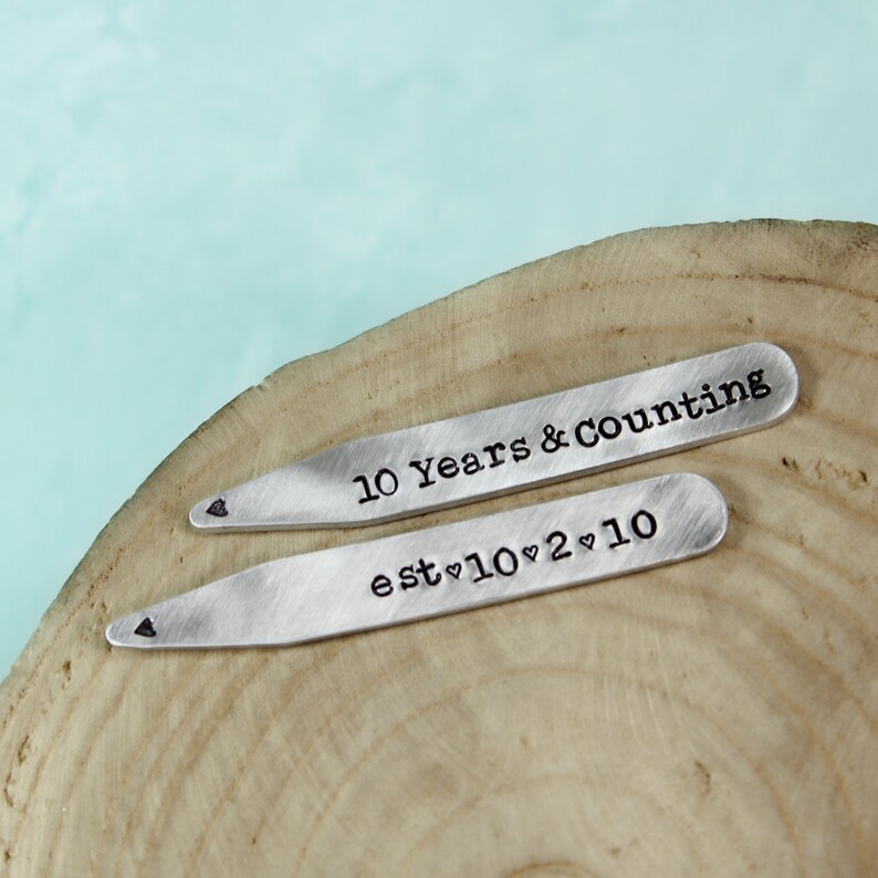 10 Year Anniversary Gift Personalized Collar Stays Aluminum Etsy