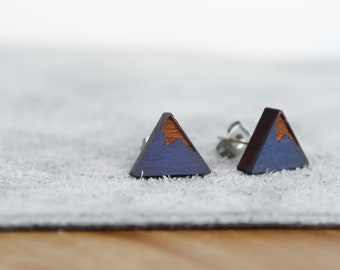 Mountain Earrings, Mountain Lover Gift, Wood Stud Earrings, Wanderlust Jewelry