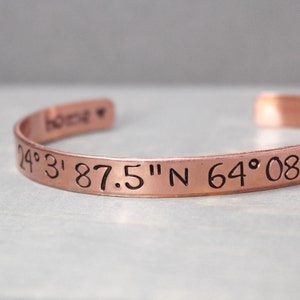 Custom Coordinate Bracelet - Hand Stamped Copper Bracelet - GPS Coordinate Jewelry