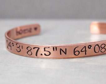 Custom Coordinate Bracelet - Hand Stamped Copper Bracelet - GPS Coordinate Jewelry