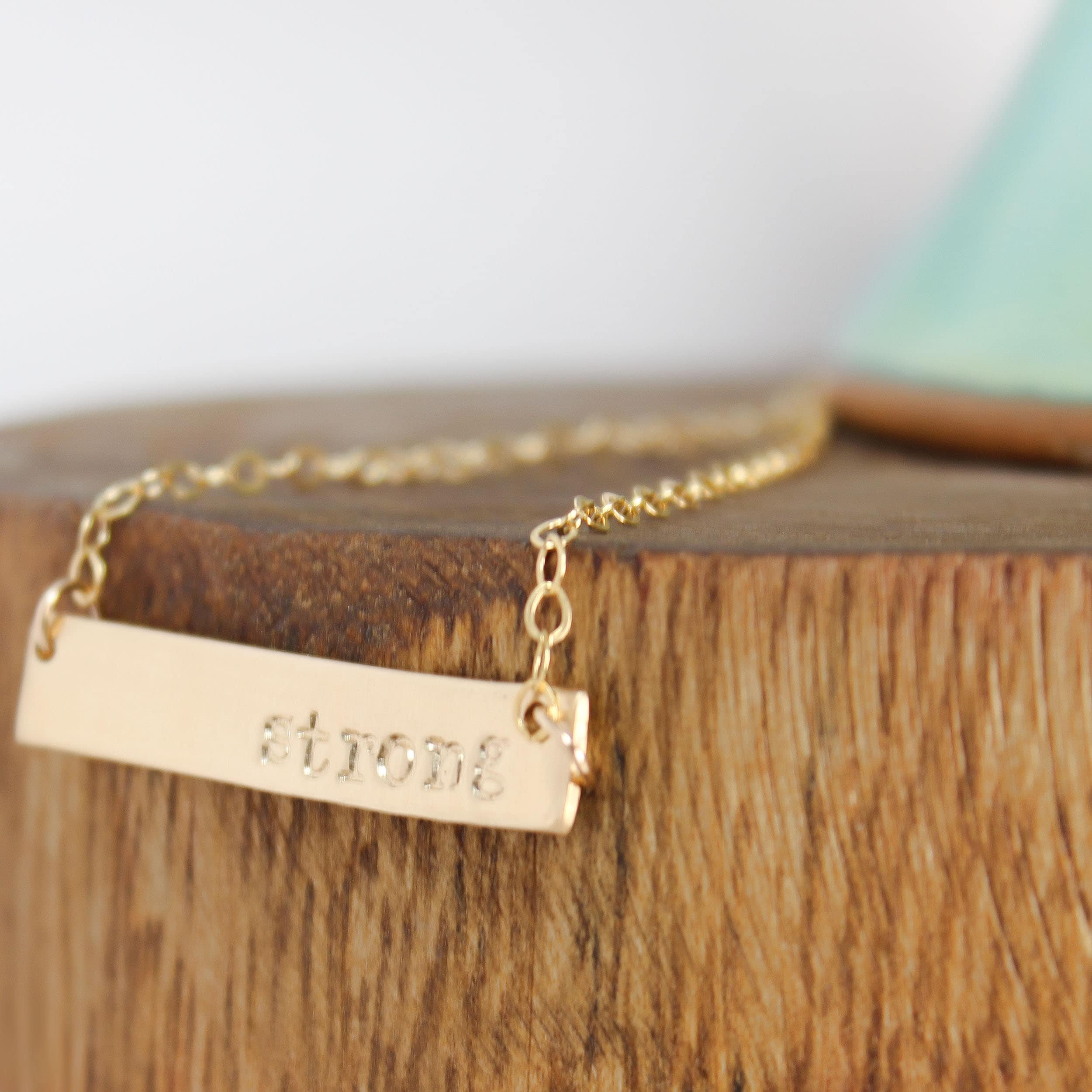 Gold Bar Necklace Strong Necklace Inspirational Jewelry Etsy