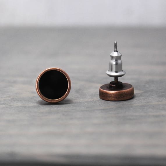 •BLACK TOURMALINE - PORTAL• silver bezel set stud earrings