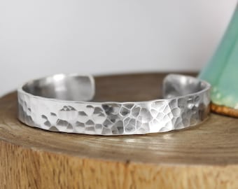 Sterling Silver Cuff Bracelet, Hammered Silver Cuff, Handstamped Jewelry, 40th Birthday gifts