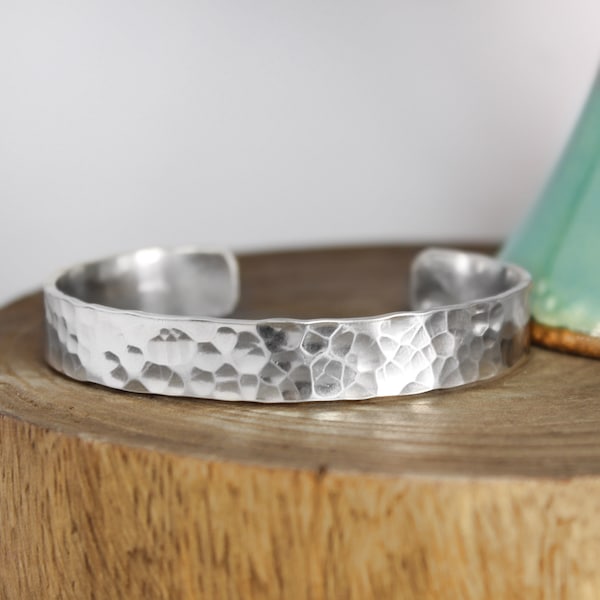 Sterling Silver Cuff Bracelet, Hammered Silver Cuff, Handstamped Jewelry, 40th Birthday gifts