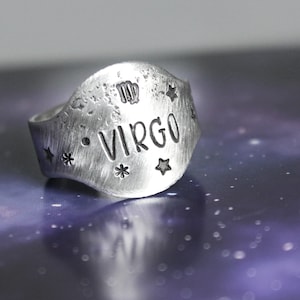 Virgo Zodiac Ring, Handstamped Jewelry Gift for Women, Personalized Gifts