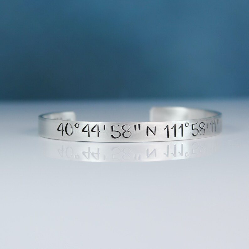 Coordinate Bracelet Sterling Silver Long Distance Relationship Latitude Longitude Bracelet image 1