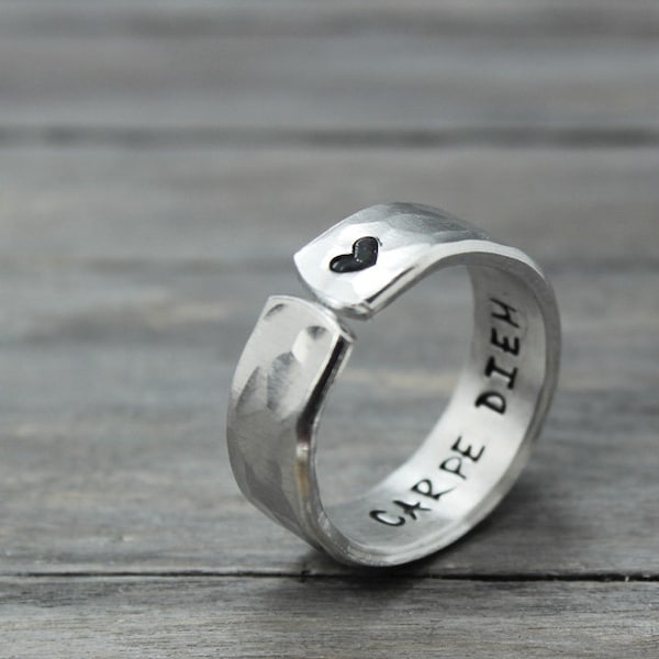 Carpe Diem Ring - Hammered Ring - Meditation Ring - Mindfulness Gift