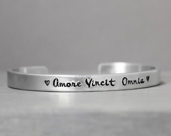 Amore Vincit Omnia Cuff Bracelet - Love Conquers All Custom Bracelet - Handstamped Jewelry