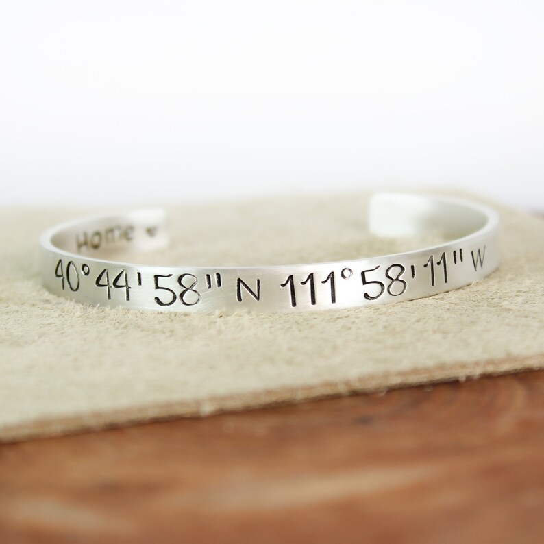 Coordinate Bracelet Sterling Silver Long Distance Relationship Latitude Longitude Bracelet image 5