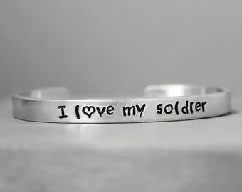 Army Mom Jewelry - I Love My Soldier - Army Girlfriend Cuff Bracelet