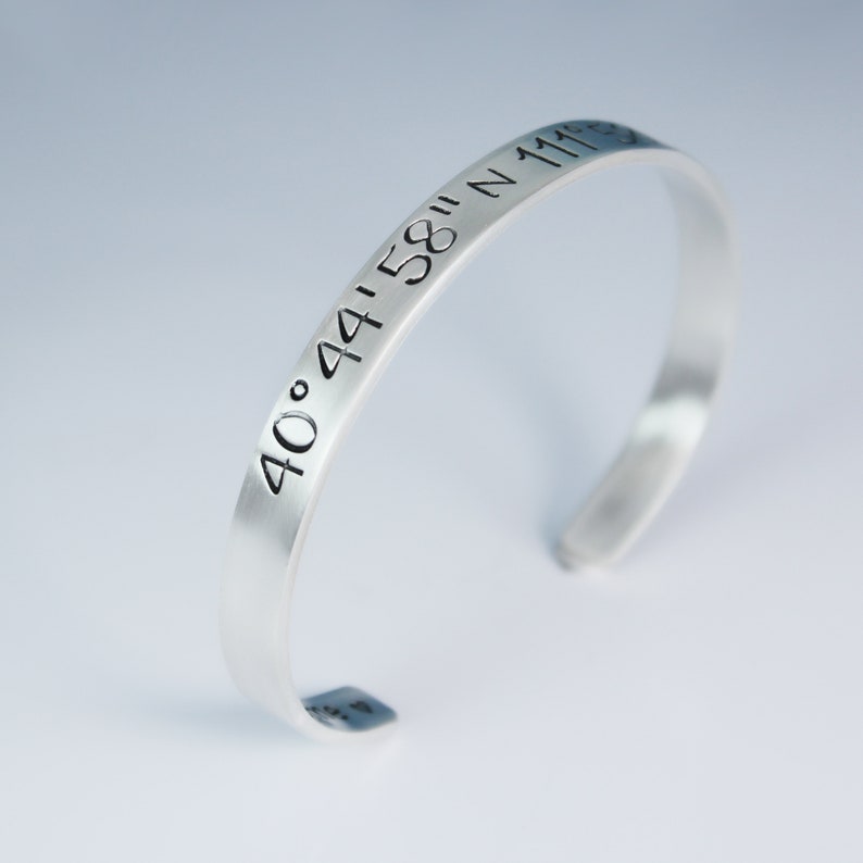 Coordinate Bracelet Sterling Silver Long Distance Relationship Latitude Longitude Bracelet image 2