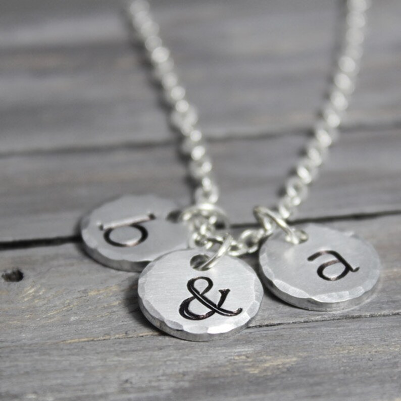 Dainty Initial Necklace Handstamped Necklace Mother of Two image 4