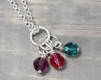 Mother Of Three Birthstone Necklace, Mother Necklace, Mommy Necklace, Charm Necklace, Birthstone Jewelry, Mother Jewelry, Charm Jewelry