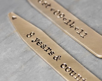 8 Year Anniversary Gift - Personalized Collar Stays Bronze - Custom Collar Stays