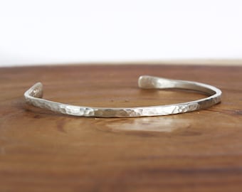 Hammered Silver Cuff Bracelet, Skinny Silver Cuff, 18th Birthday Gift, 10G