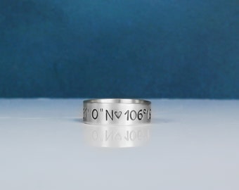 Coordinates Ring - Sterling Silver Ring - Custom Engraved Ring - Coordinate Ring - Silver Rings for Women