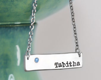 Personalized Custom Bar Necklace for Mom, March Birthstone Personalized Jewelry for Mom, Family Birthstone Necklace,