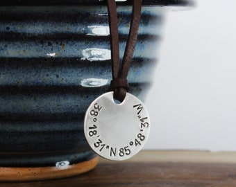 Custom Coordinate Necklace for Men - Latitude Longitude Necklace - Custom Leather Necklace