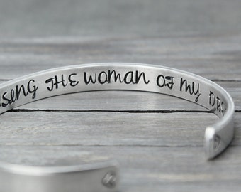 Thank You For Raising The Woman Of My Dreams Cuff, Mother In Law Gift,Hand Stamped Cuff,Personal Gift Idea, Personalized Jewelry,Custom Cuff