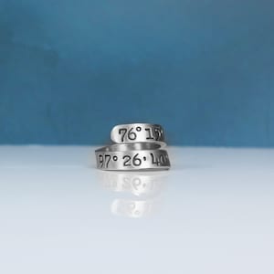Long distance Boyfriend Gift, Custom Coordinates Ring, Personalized Ring