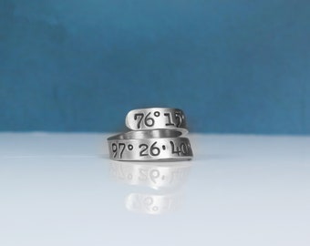 Long distance Boyfriend Gift, Custom Coordinates Ring, Personalized Ring