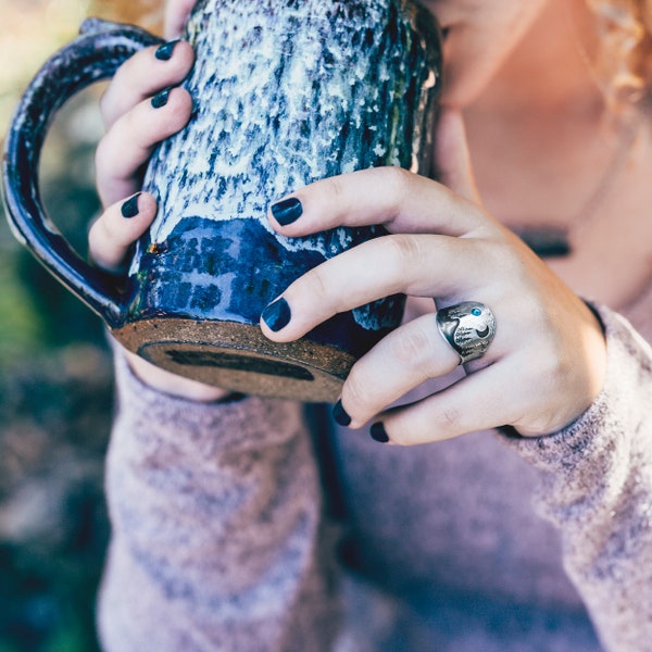 Silver Mountain Range Ring, Women's Birthday Gift, Personalized Birthstone Jewelry, Adjustable Size Ring
