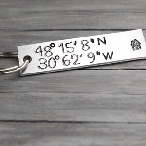 Latitude Longitude Key Chain, Coordinate Key Chain, Custom Coordinates, Personalized Key Chain, Hand Stamped Key Ring,