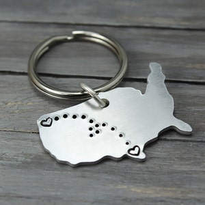 Long Distance Relationship Keyring, Long Distance Love, State Key Chain, Separated Love, Personalized Key Chain, Hand Stamped Jewelry,