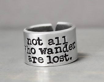 Not All Who Wander Ring - Inspiration Ring - Compass Ring - Handstamped Jewelry