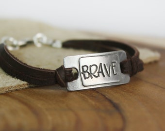 Inspiration Bracelet, Brave Bracelet, Leather Bracelet, Graduation Gift