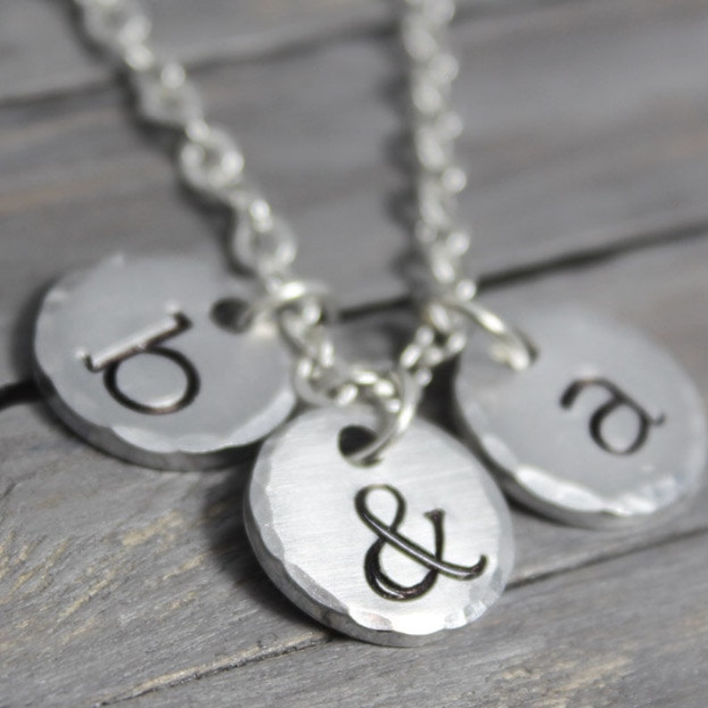 Dainty Initial Necklace Handstamped Necklace Mother of Two image 1