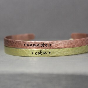 Namaste Bracelet Mantra Bracelet - Mindfulness Gift - Hand Stamped Cuff Bracelet
