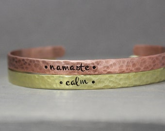 Namaste Bracelet Mantra Bracelet - Mindfulness Gift - Hand Stamped Cuff Bracelet