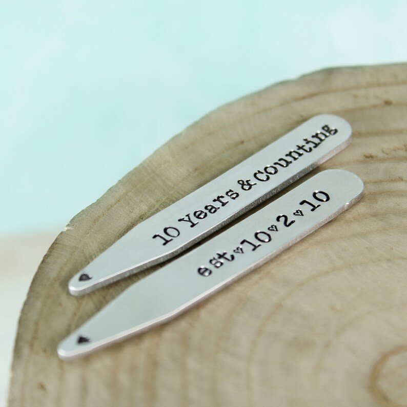 10 Year Anniversary Gift Personalized Collar Stays Aluminum Etsy