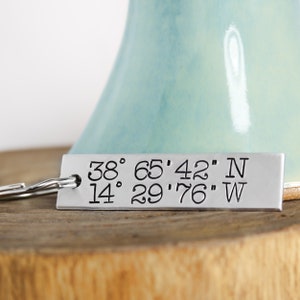 Latitude Longitude Key Chain, Coordinate Key Chain, Personalized Gift Idea, Personalized Key Chain, Hand Stamped Key Ring,