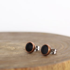 Black Tourmaline Earrings  - Copper Stud Earrings - Yoga Earrings