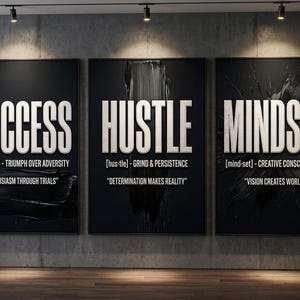 Framgångsträvan, motivation, typografi, tryck, svartvitt, kontor, gym, entreprenör, väggkonst, uttalande, present, canvas