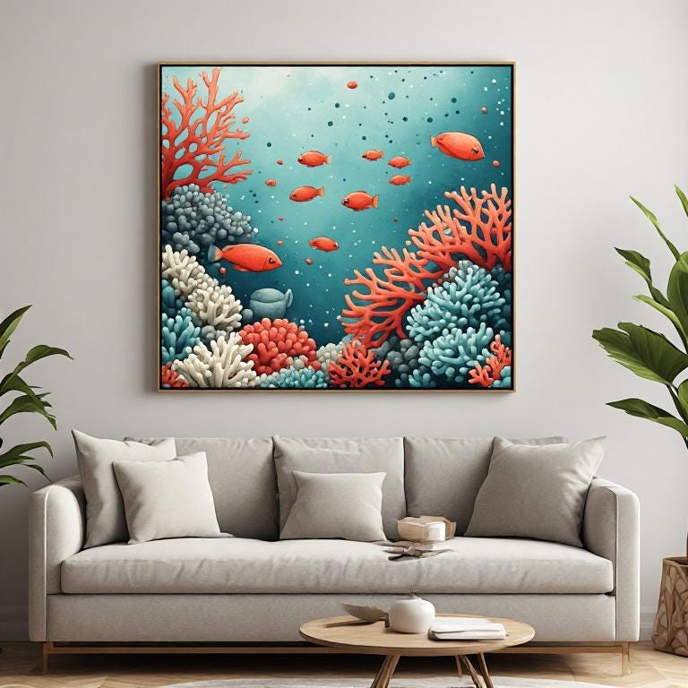 Papier Peint Photo 3D Corail Et Poisson – Motif Floral, Effet Peinture Murale – Zoé, Allemagne