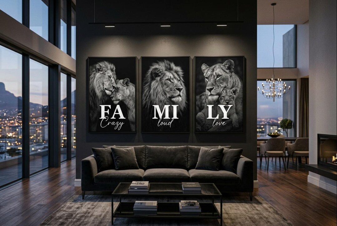 Set of 3 Lion Family Quote Dark Background High Quality Wall Art Print ...