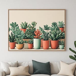 Succulent Garden Wall Art Print Gift Premium Quality Single Panel Home Interior Focal Large Fine Vertical Horizontal Canvas