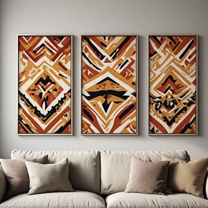 Aztec Geometric Pattern Triptych High Quality Print, Bold Tribal Wall Art, Southwestern Decor Gift